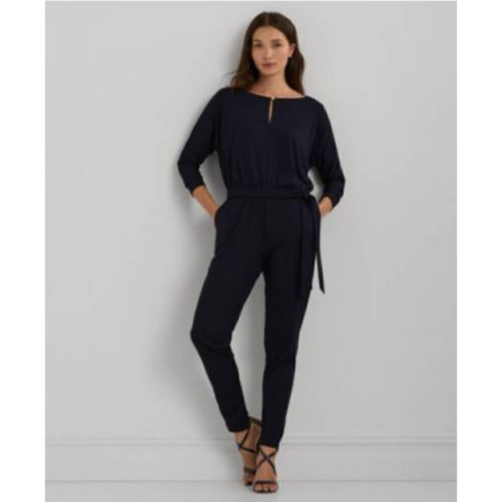 Ralph Lauren Jumpsuit Womens XS Jersey Belted Dolman Sleeve Careerwear Workwear